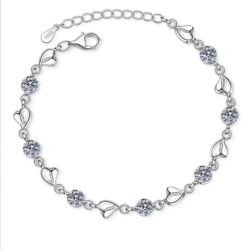 Silver 925 Original Diamond Test Past Brilliant Cut Total 3.5 Carat D Color Moissanite Heart Beads Bracelet Gemstone Chain Gift