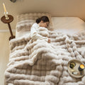 Soft Stylish Luxury Warm Embossed Tie Dye Ruched Bubbly Rabbit Faux Fur Minky Throw Blankets for Winter