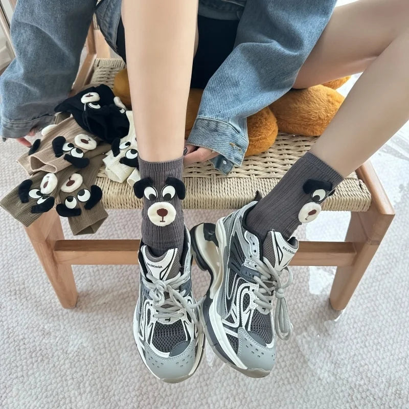 Wholesale Fashion Cute 3D Dog Cartoon Socks Casual Novelty Cotton Crew Socks for Women