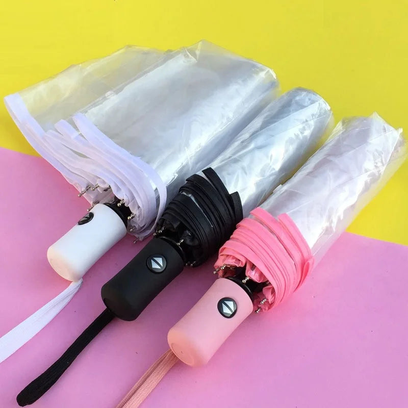 Promotional Prices Three Folding Umbrella Small Transparent Umbrella Male and Female Students Pure White Double Couple Umbrella
