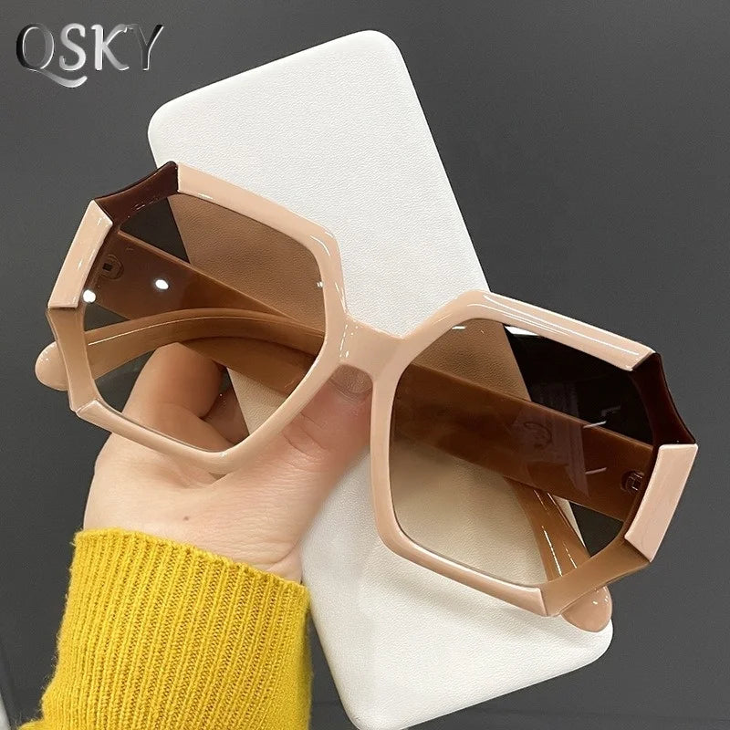 2024 New Fashion Custom Logo  Big Frame Irregular Men's Sunglasses Retro Large Frame Gradient Color Polarized Women's Sunglasses