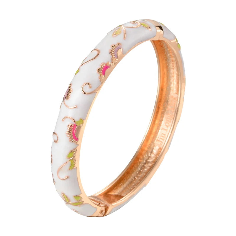 Daili Italian Charm Bracelet Colorful Flowers White Enamel Chunky Gold Zinc Alloy Fashion Women's Jewelry Chunky Gold Bangle