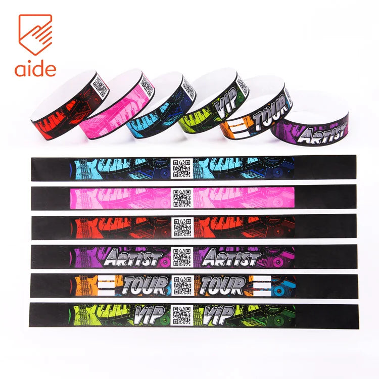 Promotional Custom 19x250mm QR Code logo Band Tyvek Bracelet Paper Wristbands Printed Logo Waterproof Tyvek Wristband for Event