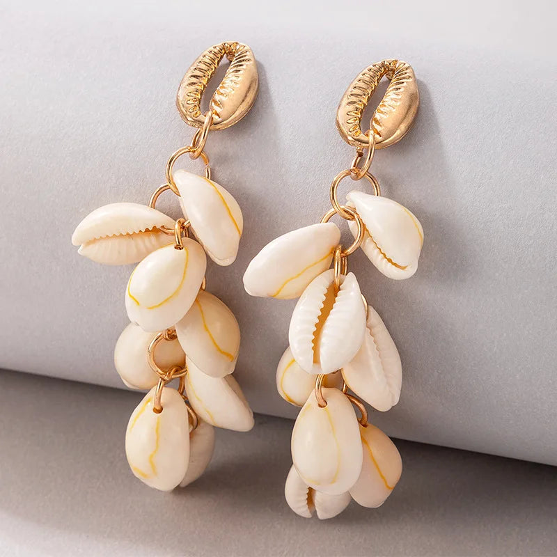 Kaimei 2025 Earring Fashion Jewelry New Bohemian Gold Shell Inlaid Earrings Geometric Irregular Sea Shell Gold Dangle Earrings