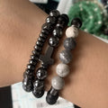 Hot Sale Natural Black Volcanic Lava Stone Dumbbell Bracelet Jewelry Black Matte Beads Bracelets for Unisex