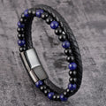 Leather Natural Lapis Lazuli Stone Two Layer Bracelet Magnetic Knot Bracelet ST229
