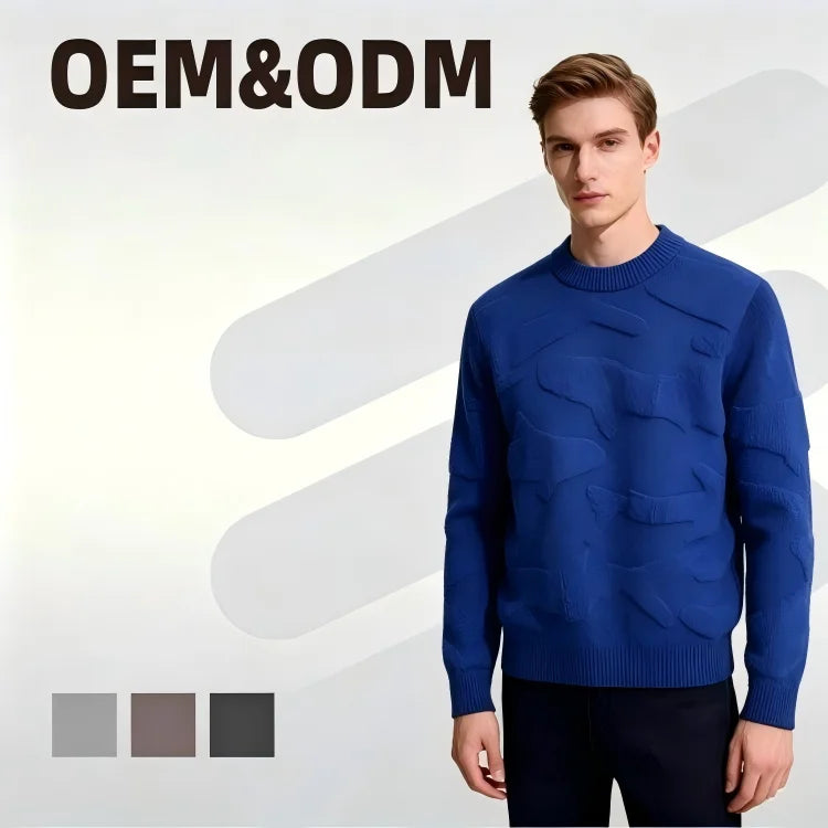 Men's Thickened Round Neck Jacquard Whale Pullover Sweater New Casual Knitted Winter Wear