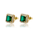 Light Luxury Candy Green Earrings with Retro Brass Gold-plated Inlaid Zirconia Emerald Earrings