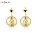 LUOTEEMI Statement 14K Gold Plated Earrings Women Six Pointed Star Stud Micro Insert Cubic Zirconia CZ Geometric Round Earrings