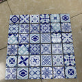 Blue Moroccan Style 48x48 Square Artistic Inkjet Digital Printed Stone Mosaic Tiles for Kitchen Backsplash Restaurant Wall