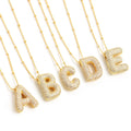 Fatingna Filled Diamond Chunky Bubble A-Z Alphabet Necklace CZ Balloon Initial Pendant with Personalized Zircon Stones