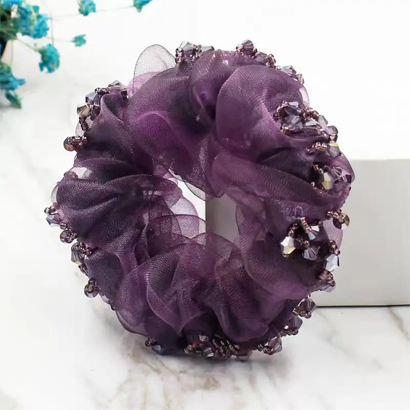 SongMay 2024 Elegant Flower Scrunchies 11cm Large Mom Hair Ties with Rhinestone New Fashionable Sweet Fabric Headband