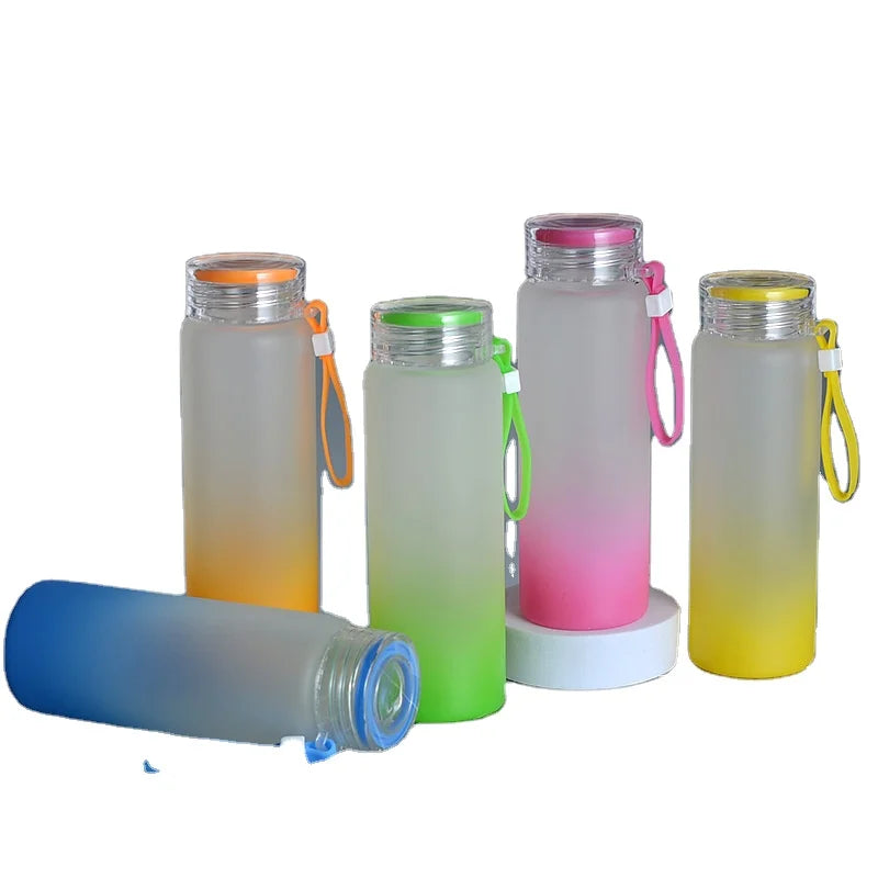 DIY Transparent Frosted Blank Sublimation Tumbler 550ML Gradient Color Glass Frosted Water Bottle