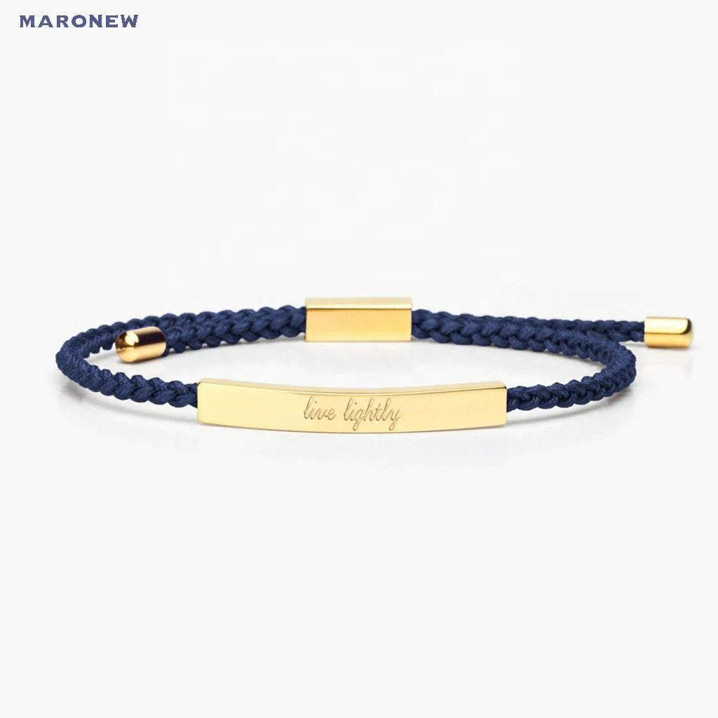 MARONEW Stainless Steel Weave Rope Custom Logo Charm Engraving Nylon Braided Gold ID Bracelet for Men Ladies Bangle Jewelry