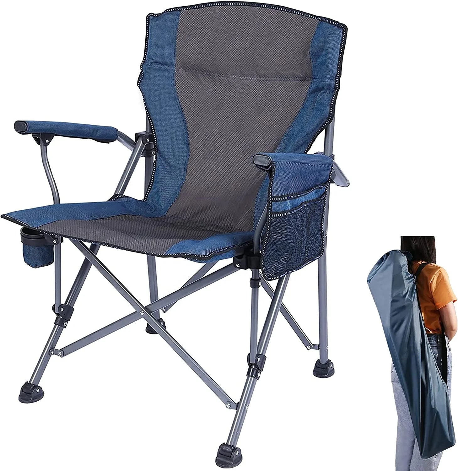 WOQI Heavy Duty Foldable Garden Chair with Cup Holder and Side Pocket Contemporary Design for Outdoor Use