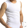 Men's 100% Cotton Breathable Knitted Ribbed Tank Top White Sleeveless Stretched Slim Sports Vest