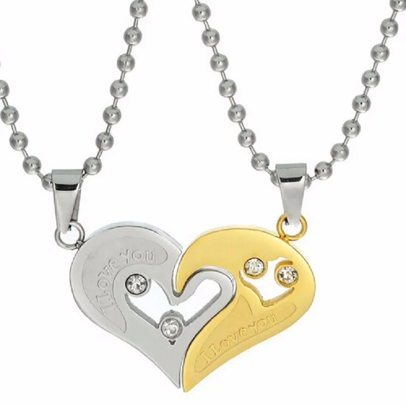 Couple Necklace Pendant Love Hear Matching Two Halves Heart for Lovers Gift Necklace