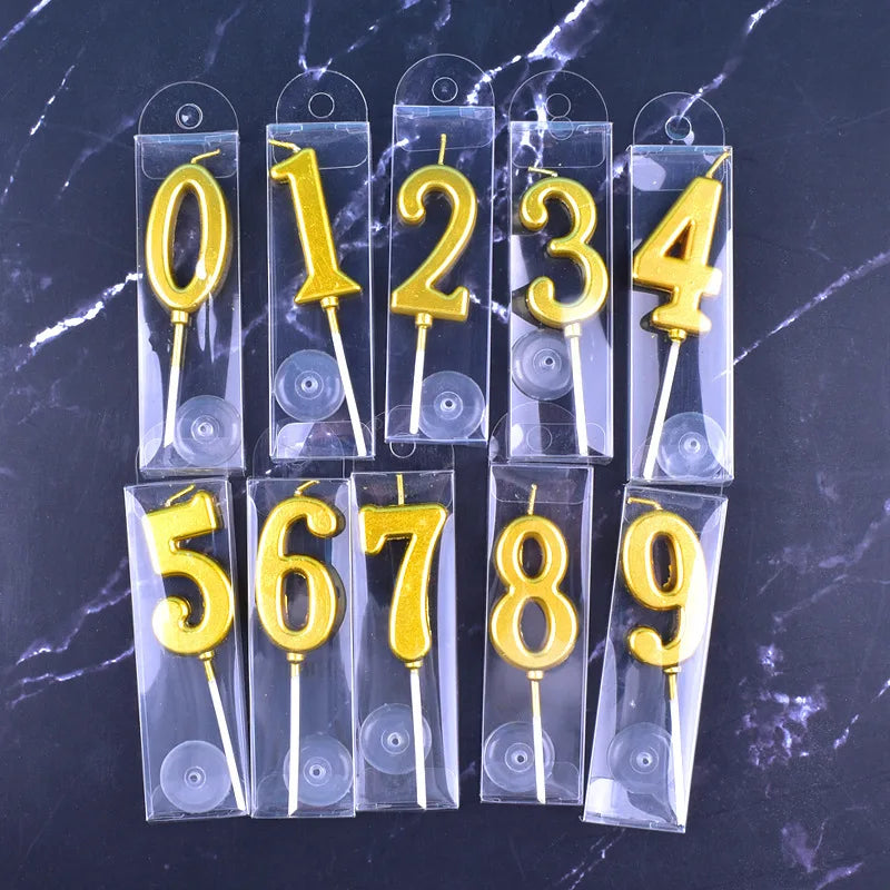 Wholesale 0-9 Gold Number Candles Creative Gold Birthday Candles Baking Cakes Decorating Gold Plated Candles