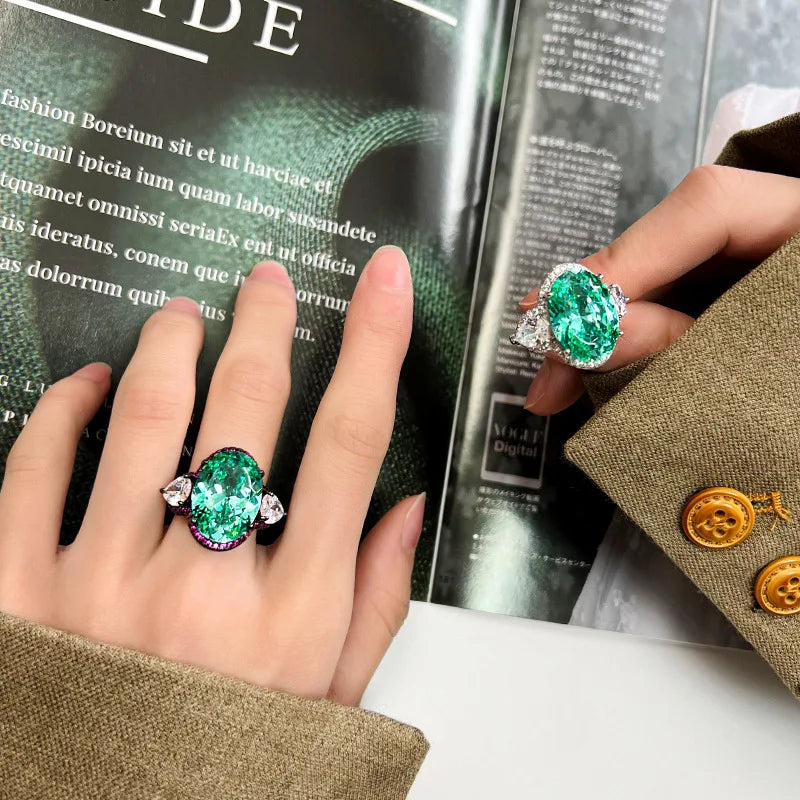 Geometric Bird's Nest Pattern Green Zircon Vintage Ring Women's Anniversary Commemorative Ring