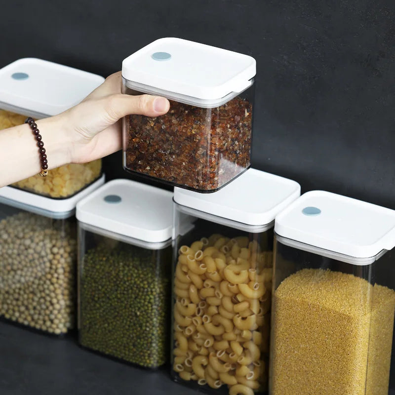 2021 Tea Coffee Canisters Jar Container Set Square Stackable Modern Airtight Plastic Food Storage Box with Lids