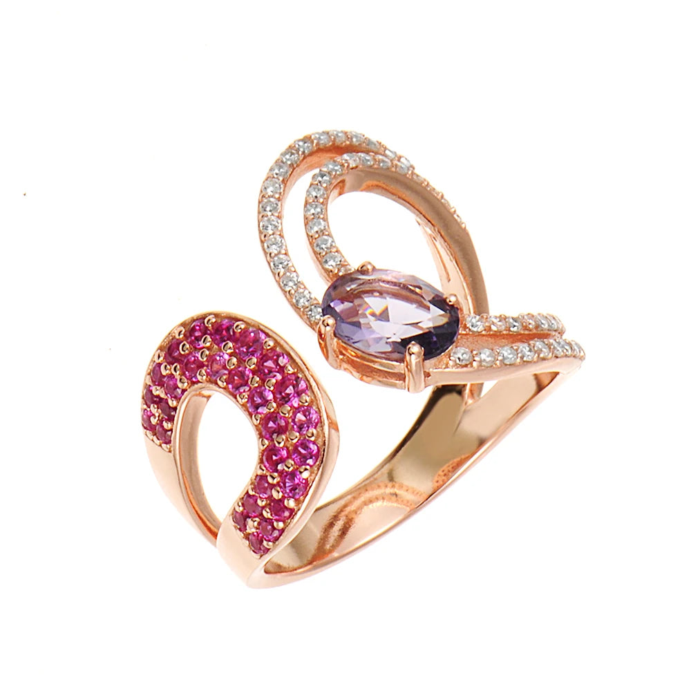 Customizable 925 Sterling Silver Engagement Ring Oval Shape with Amethyst Created Ruby White CZ Zircon Blue Spinel for Parties