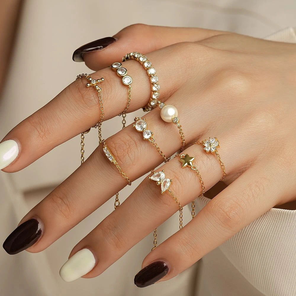 Daidan Rings Butterfly Resizable Rings 925 Silver Bubble Tennis Zircon Silver Flowers Adjustable Chain Ring