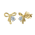 RINNTIN SE409 INS Fashion Bow Cubic Zirconia 14K Gold Plated Sterling Silver Zircon Tassel Earrings Drop for Women