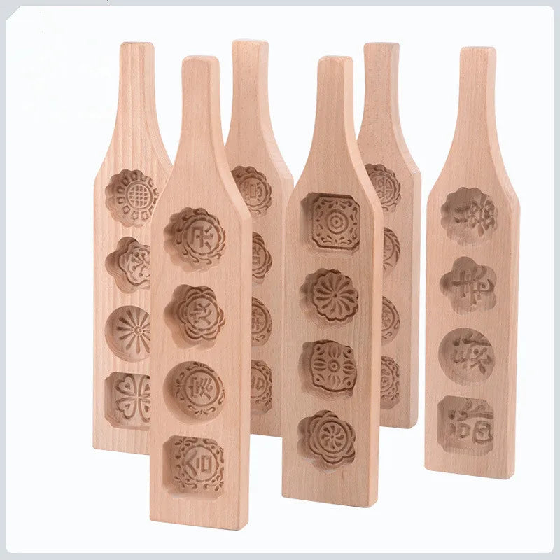 MUTOULAO Eco-Friendly Wooden Handle 4-Hole Decorative Cupcake Moulds Cake Tools
