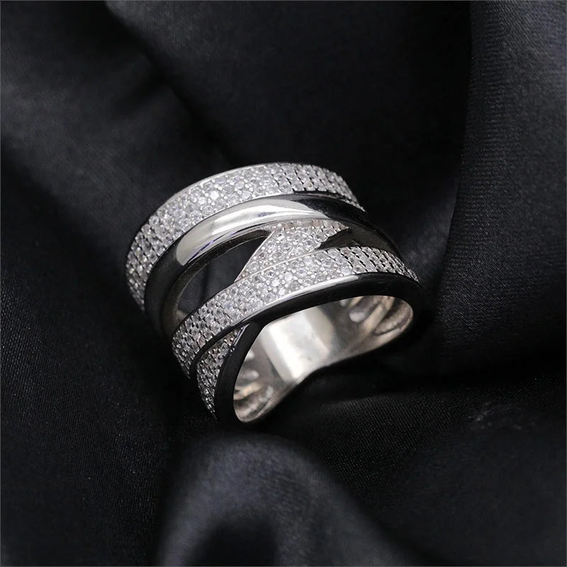 Advanced Multilayer Stacked Interwoven Cubic Zirconia Ring Women Men 925 Sterling Silver