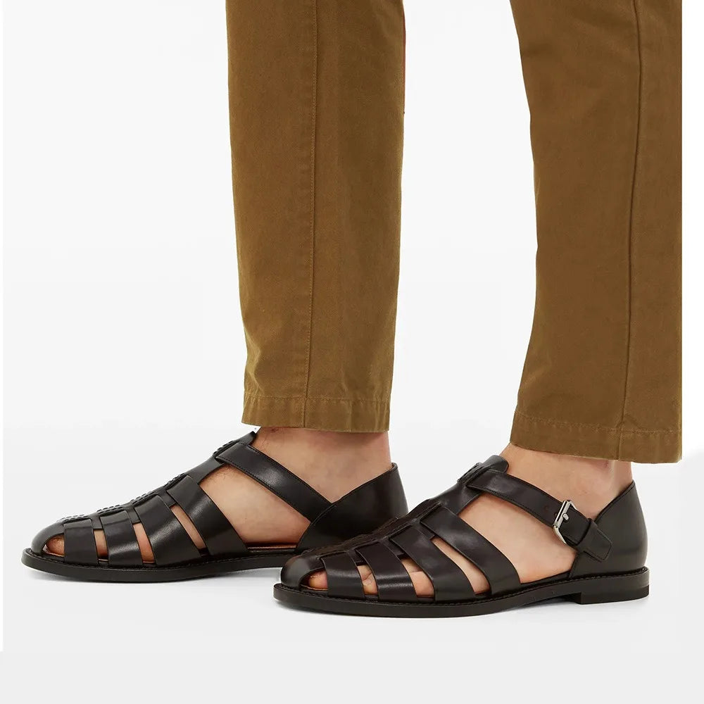 New Fashion Vintage Men Shoes Cow Leather Soft Breathable Casual Flats Summer Casual Sandals  Black /Brown