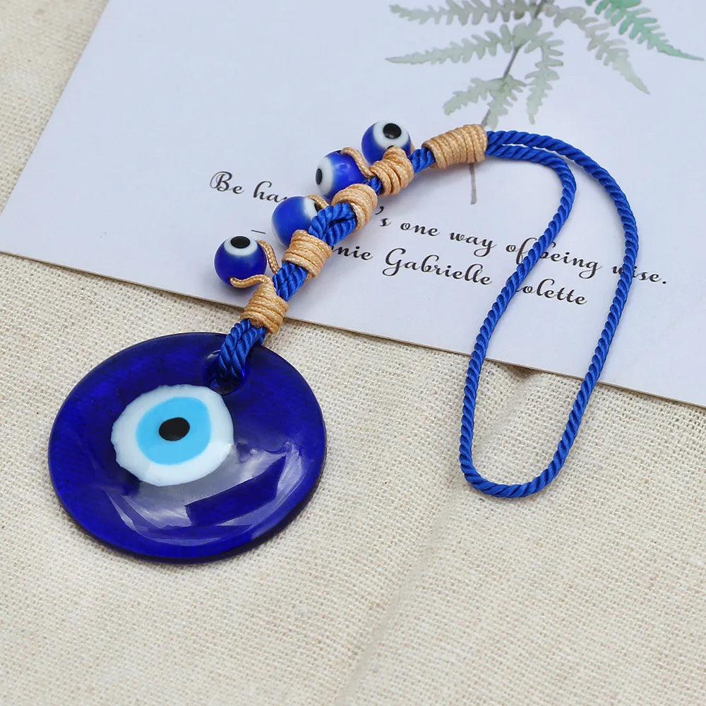 Handmade Braided Lucky Big Round Glass Blue Turkish Evil Eye Keychain Accessories for Car Bag