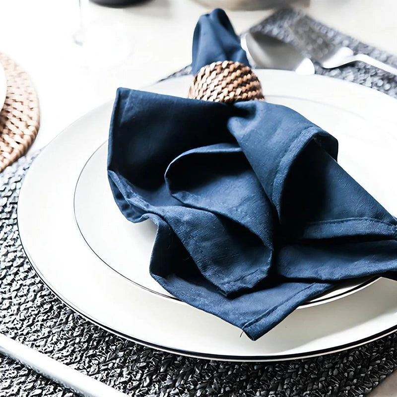 Navy Blue Fabric Napkin Hemstitch Custom Linen Napkins Wedding Table Handkerchief Hotel Restaurant Dinner Cotton Linen Napkins