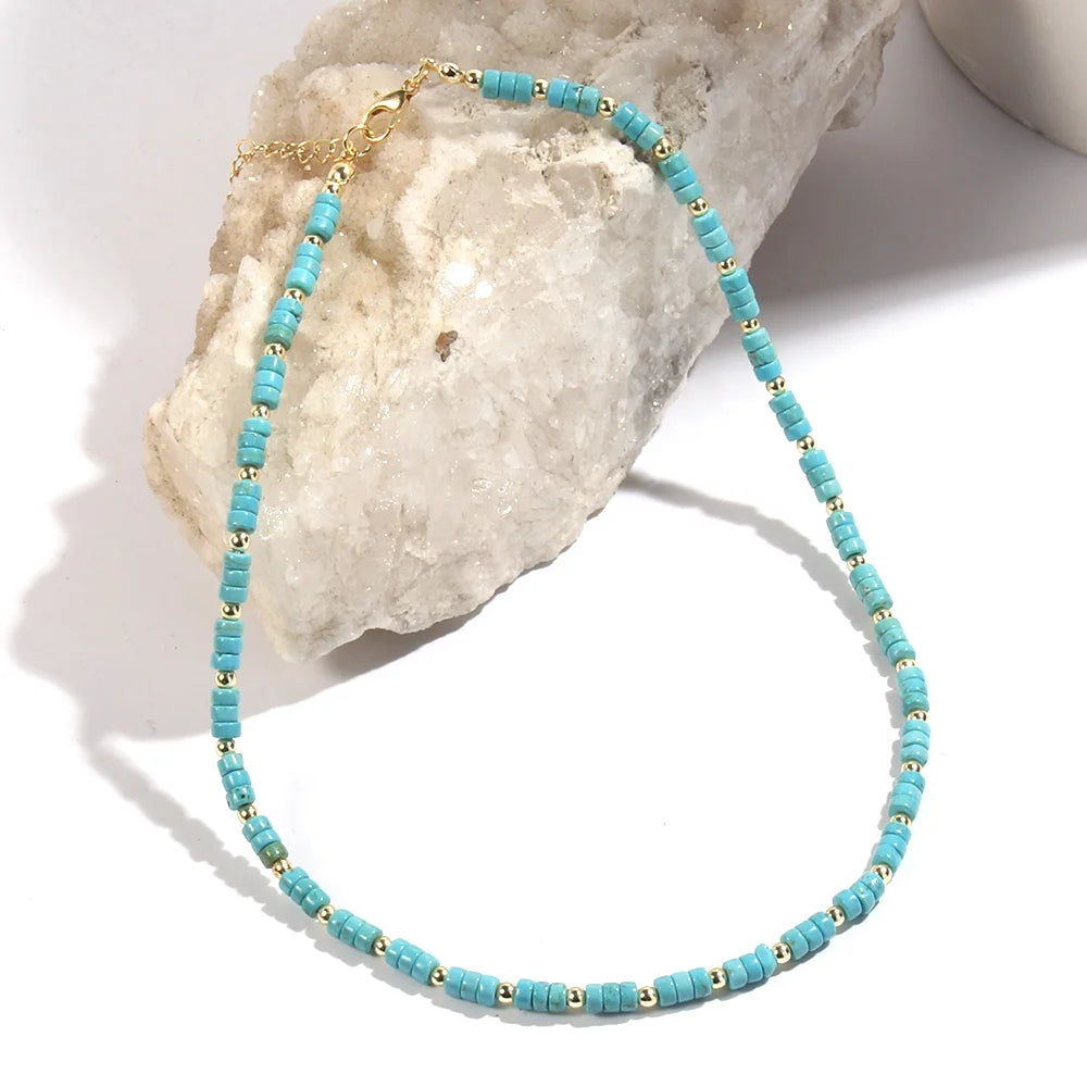 JH Wholesale Women Jewelry 4mm Flat Natural Stone Emperor Stone  Amazonite Golden Hematite Beads Choker Necklace