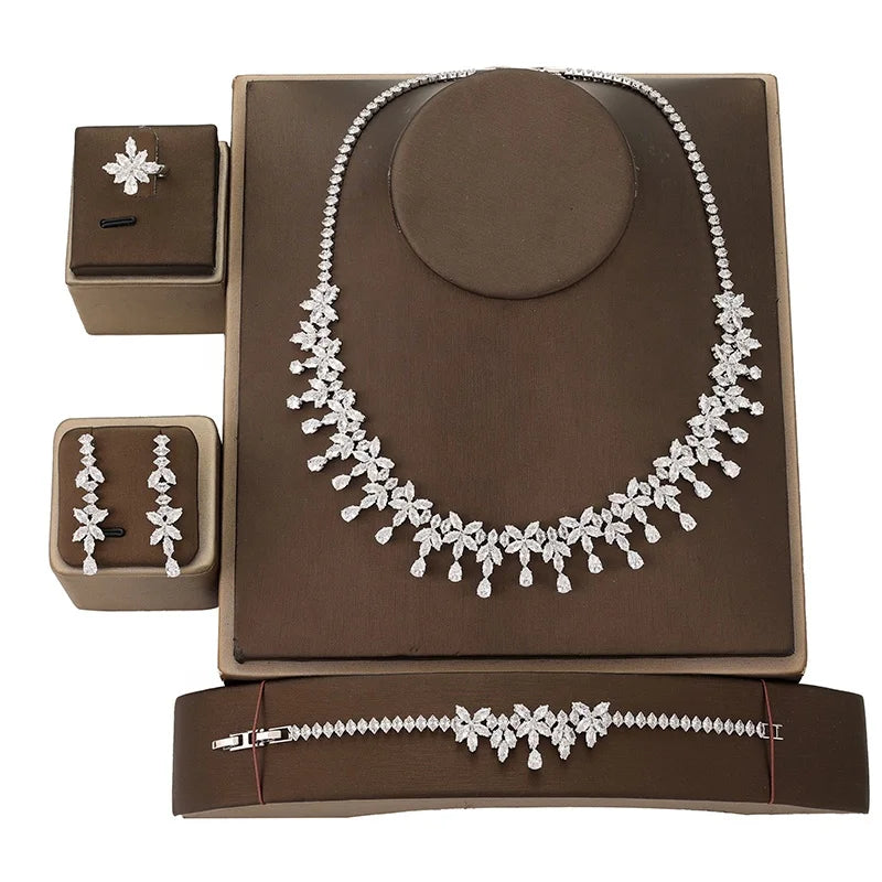 Dubai Bridal AAA White Cubic Zirconia Luxury Jewelry Necklace Fashion Saudi Arabia Gold Wedding Accessories Jewelry Sets BN7963