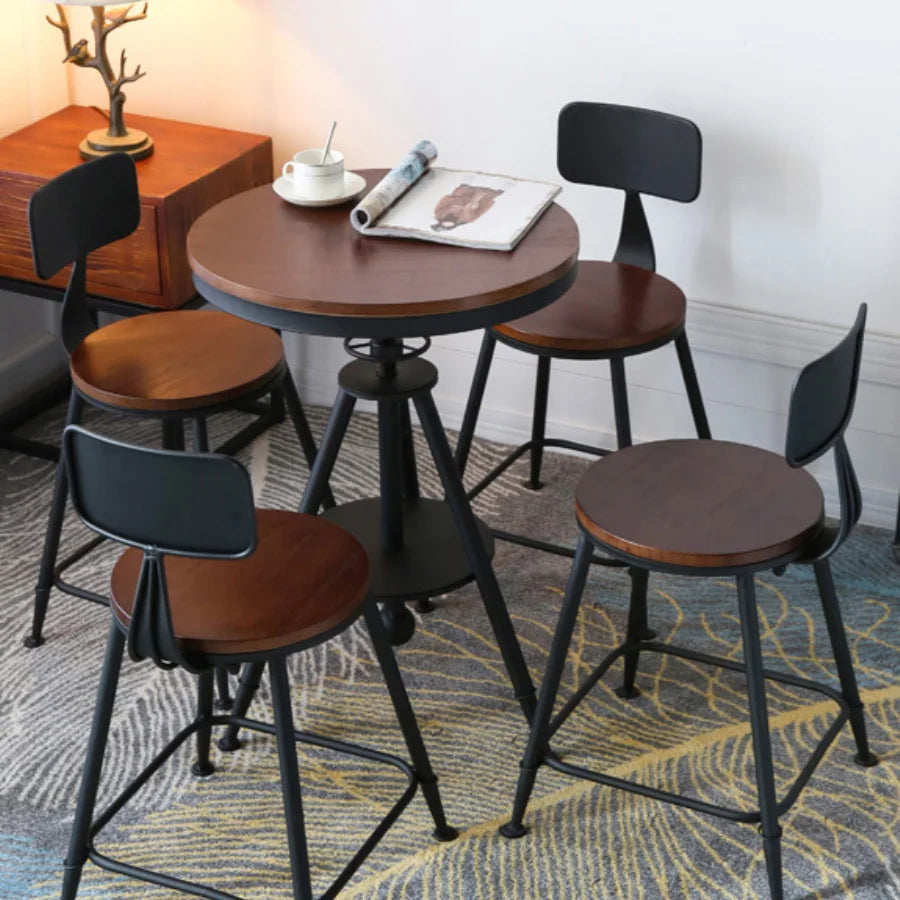 Antique Height Adjustable Corner Wooden Round Bistro Cafe Table and Chair Set for Restaurant bar