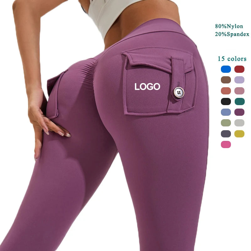Joyyoung Super Soft Quick- Drying Fitness High-quality Honey Peach Overalls Pocket Womens Yoga Pants Leggings With Pockets