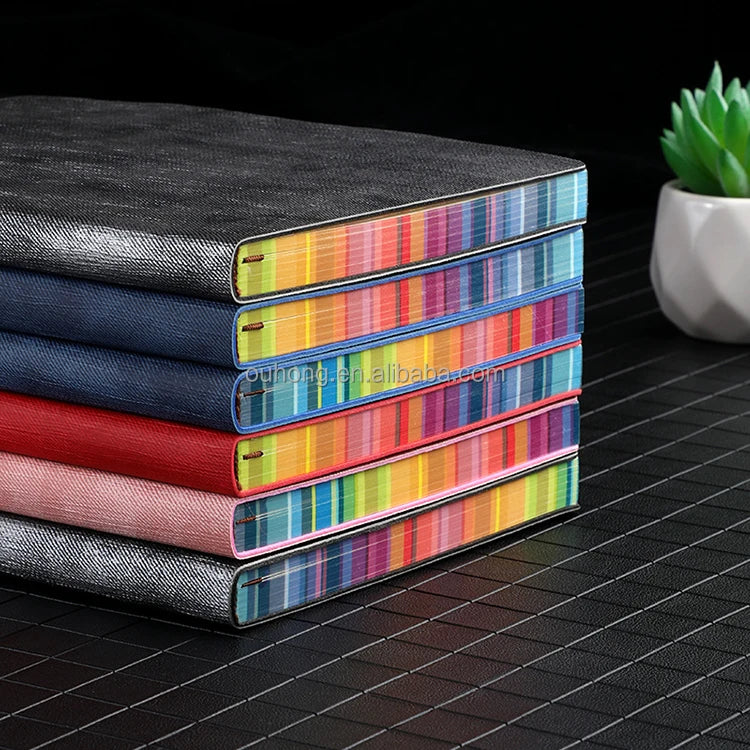Hot Selling 2026 Promotion Custom Logo A5 Leather Soft Cover Journal Diary Rainbow Edge Business Notebook Daily Planner
