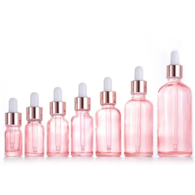 Luxury Fancy Cosmetic 5ml 10ml 15ml 20ml 30ml 50ml 100ml 1oz Empty Pink Rose Gold Glass Serum Eye Essential Oil Dropper Bottle