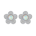 Solid 925 Sterling Silver Opal Flower Stud Earrings for Women Teens Hypoallergenic Small Cute Dainty Earrings BSE1169