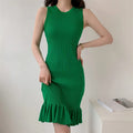 Wholesale 2025 Spring New Fashion Ladies Office Wear Button Waist Lantern Sleeveless Dress Women
