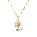 Women Fashion Jewelry 18K Gold Plated Stainless Steel White Pearl Flower Shaped Adjustable Pendant Necklace