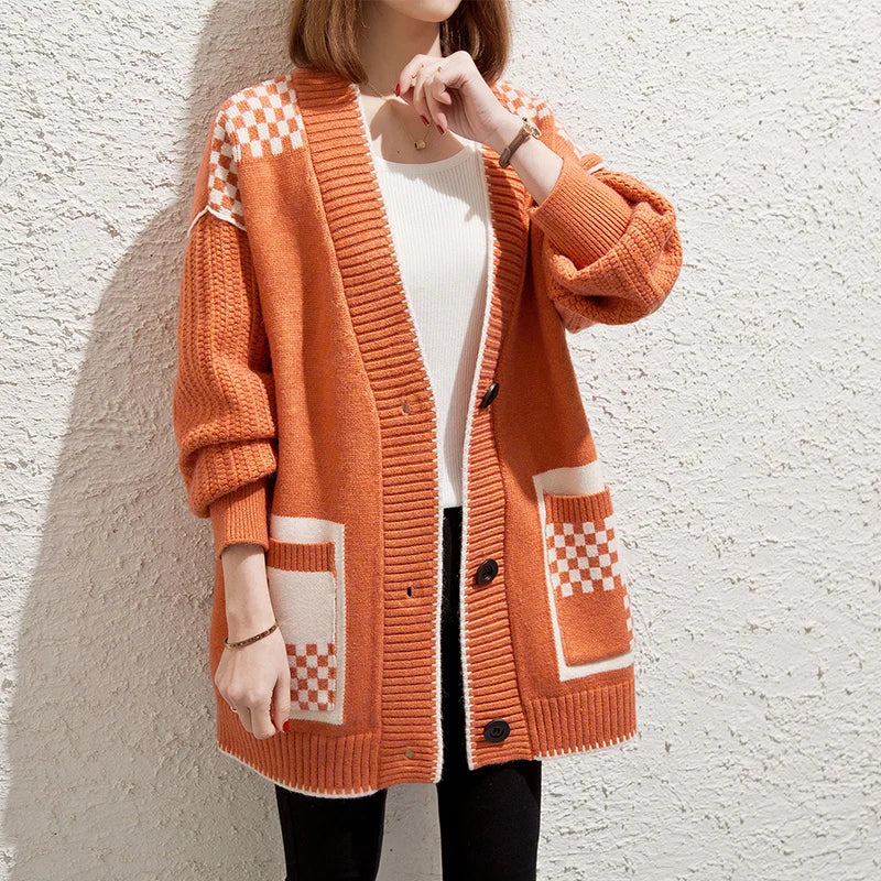Wholesale New Fashion Women Midi Long Sweater Knitwear Cardigan Coat Outside Loose Button Pocket Knitting Sweater