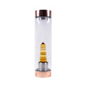 Natural Quartz Herbalife Portable Outdoor 16oz Healing Crystal Infused Glass Drinking Gem Stone Water Bottle with Lid