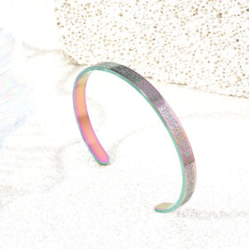 2024 New Arrival Trendy Stainless Steel Figure C-shaped Opening Bracelet with Ayetel Kursi Written on