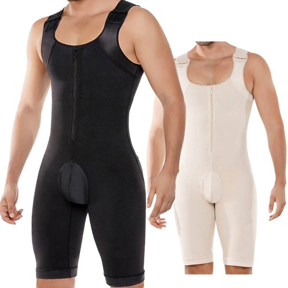 Hot Sale Men's Shapewear Bodysuit Fitness Compression Tummy Control Compression Sauna Suit  Full Body Shaper