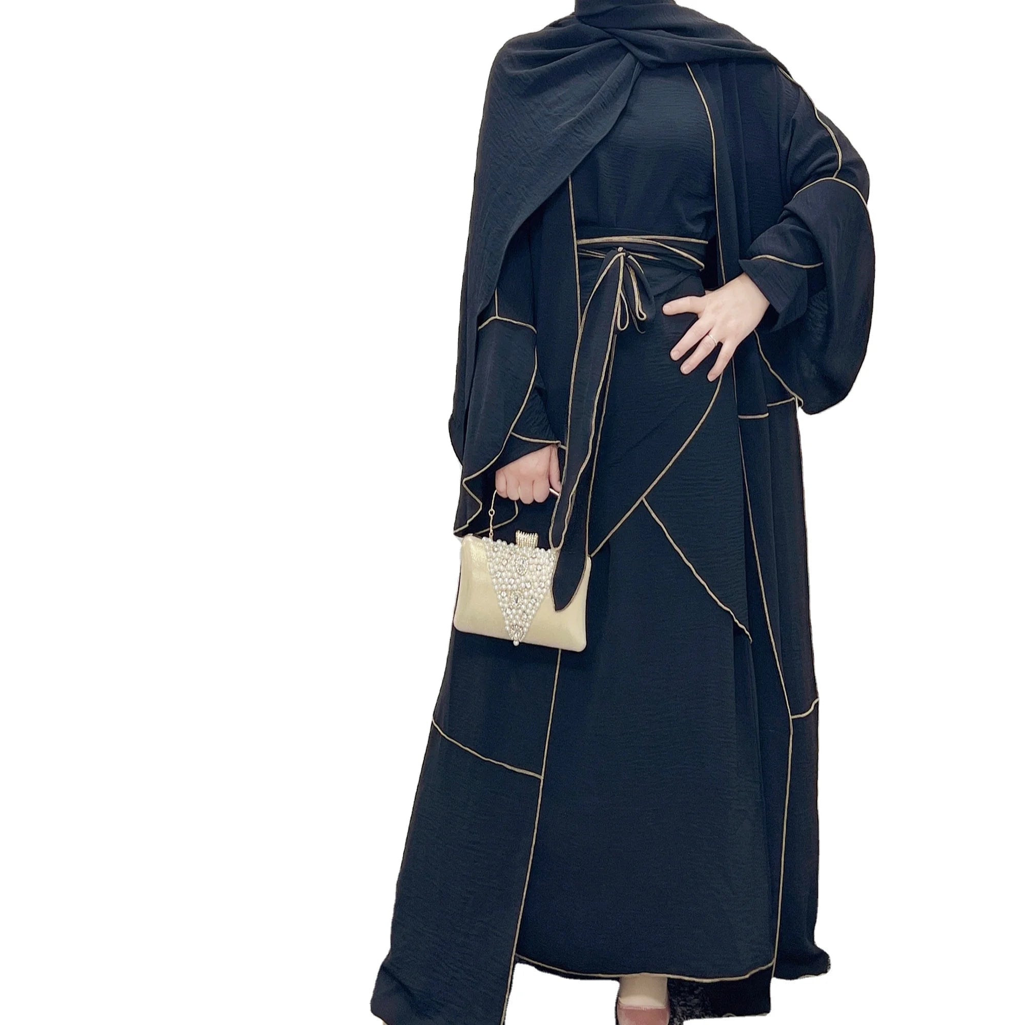 2022 New Traditional Muslim Clothing Accessories Set 3pcs Outfits for Women Maxi Kimino Hijab Abaya Cardigan Wrap Dress for