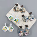 Handmade Ladies Beautiful Colorful Flower Dangle Drop Pendant Polymer Clay Statement Earrings Bohemia Earring Jewelry Supplies