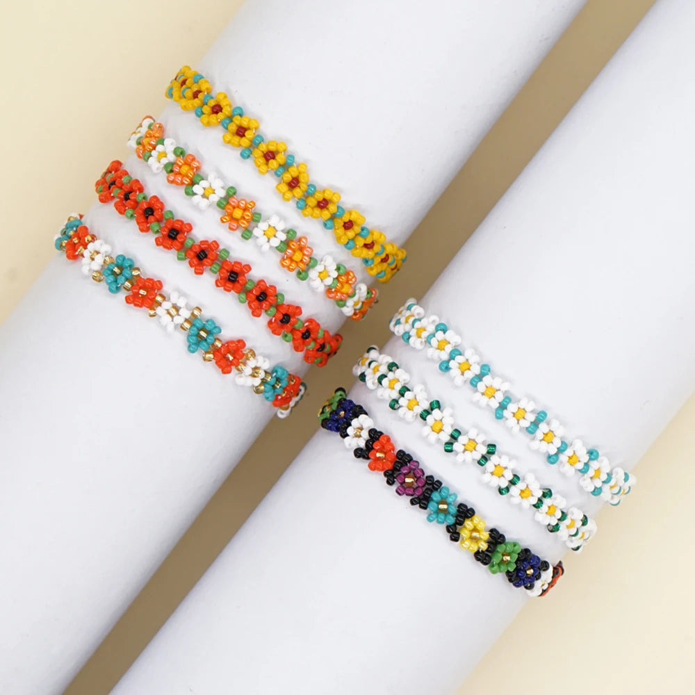 Boho Stainless Steel Chain Bracelets for Women Daisy Flowers Bracelet Jewelry Colorful Beaded  Femme Mujer Pulsera Bracelet