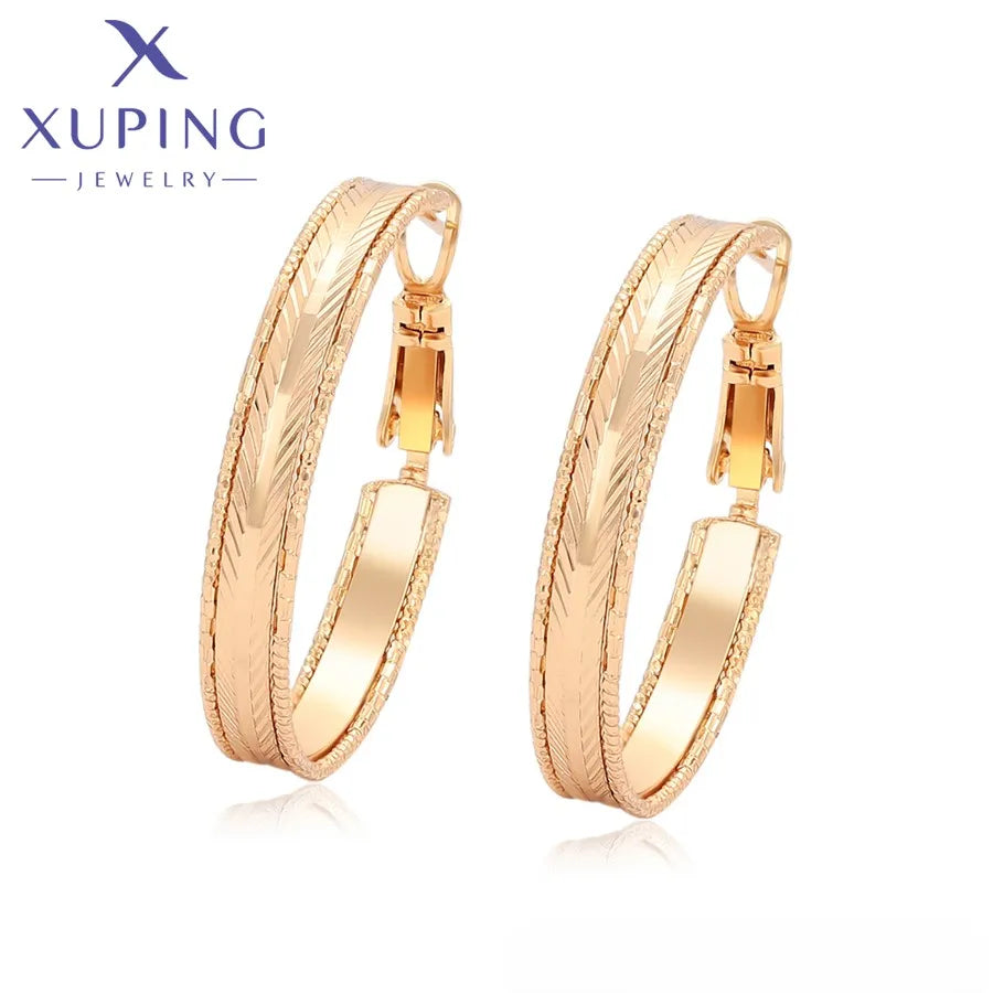 X001003304 XUPING 18K Gold Color Plated Hoop Earrings Environmental Copper Simple Textured Hoop Earrings Wholesale Jewelry