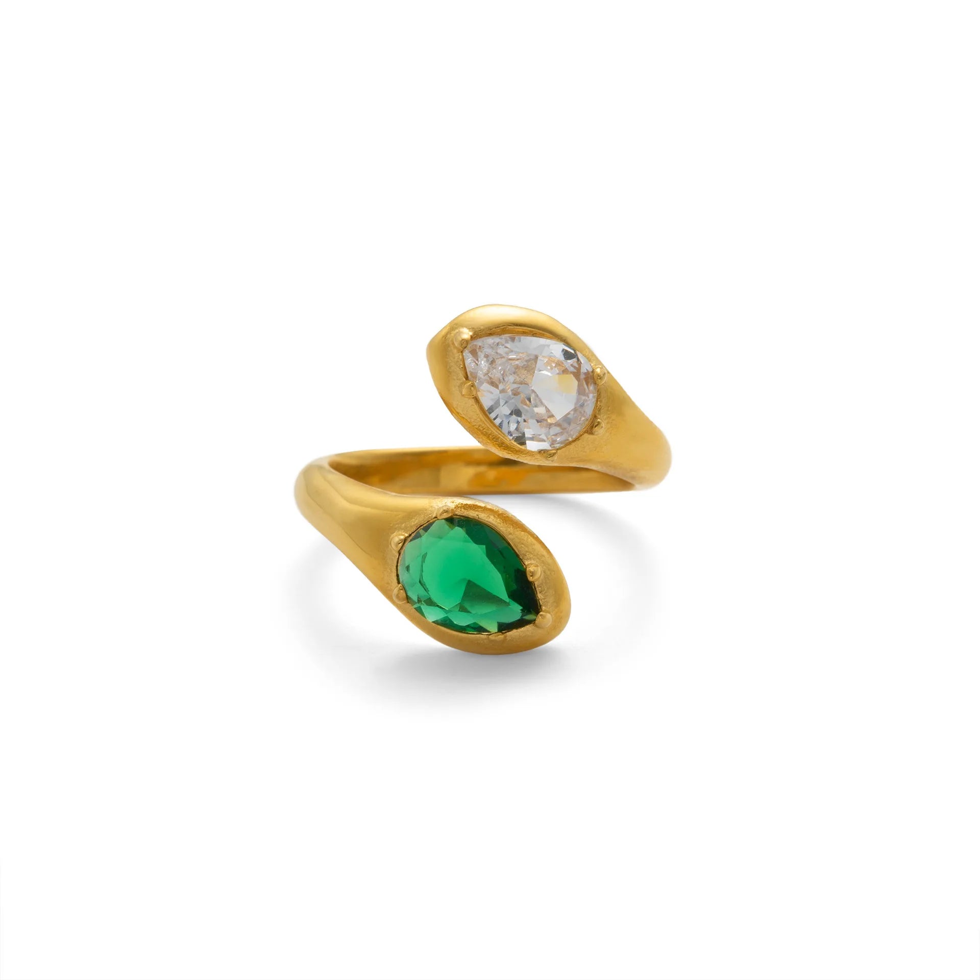 Trendy 18K Gold Plated 316L Stainless Steel CZ Stone Ring Punk Snake Ring for Women Adjustable Jewelry Wholesale